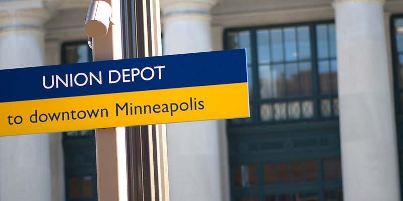 Union Depot bus sign