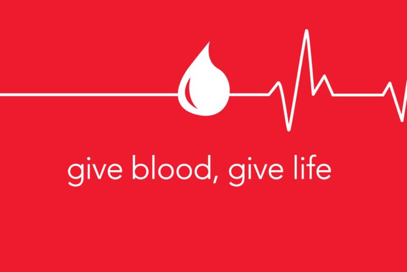 heart monitor graphic that reads "give blood, give life"